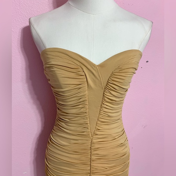 VTG Marciano Strapless Tan/Gold Bodycon Dress XS - Picture 7 of 8